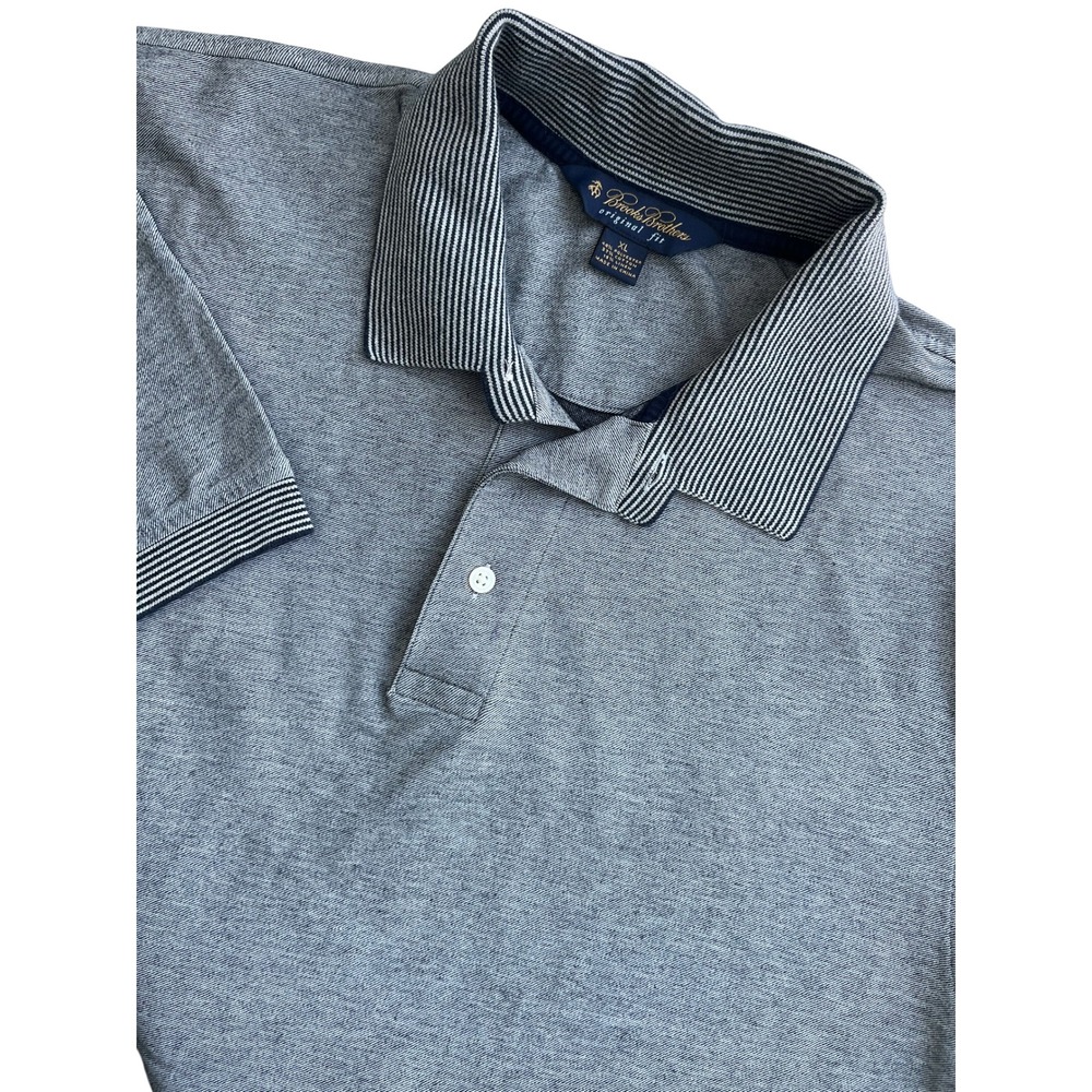 Brooks Brothers Mens Polo‎ Shirt Gray Pinstripe Collar Short Sleeve XL